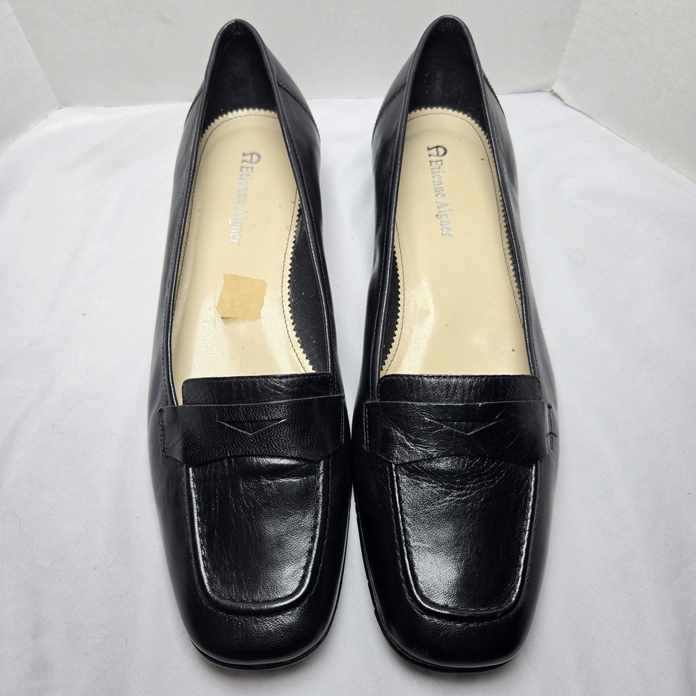Vtg 90s Etienne Aigner Varnish Black Leather Loafers Womens 7.5 Academia Office